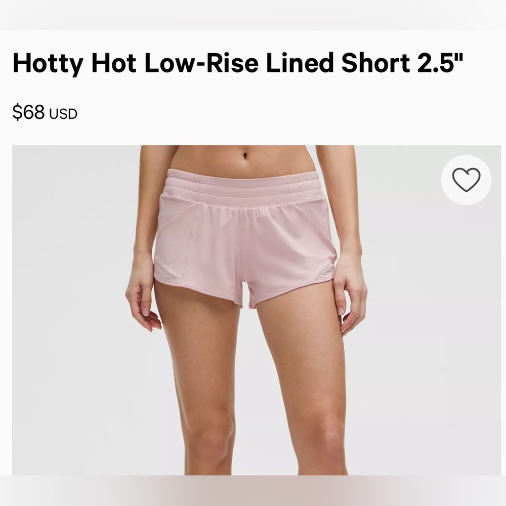Lulu lemon Hotty Hot 2.5 inseam Pink Low-Rise Lined Shorts size 2